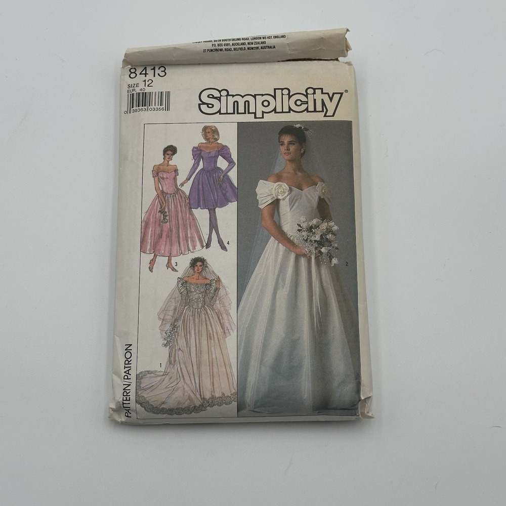 Vintage Simplicity 8413 Sewing Pattern Formal 80s Maxi Prom Wedding Dress sz 12
